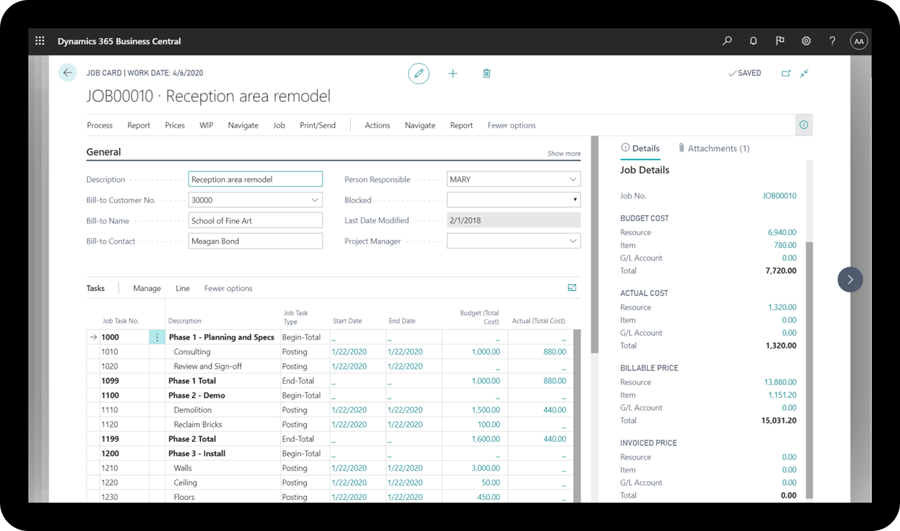 Dynamics 365 Business Central - Gestione progetti